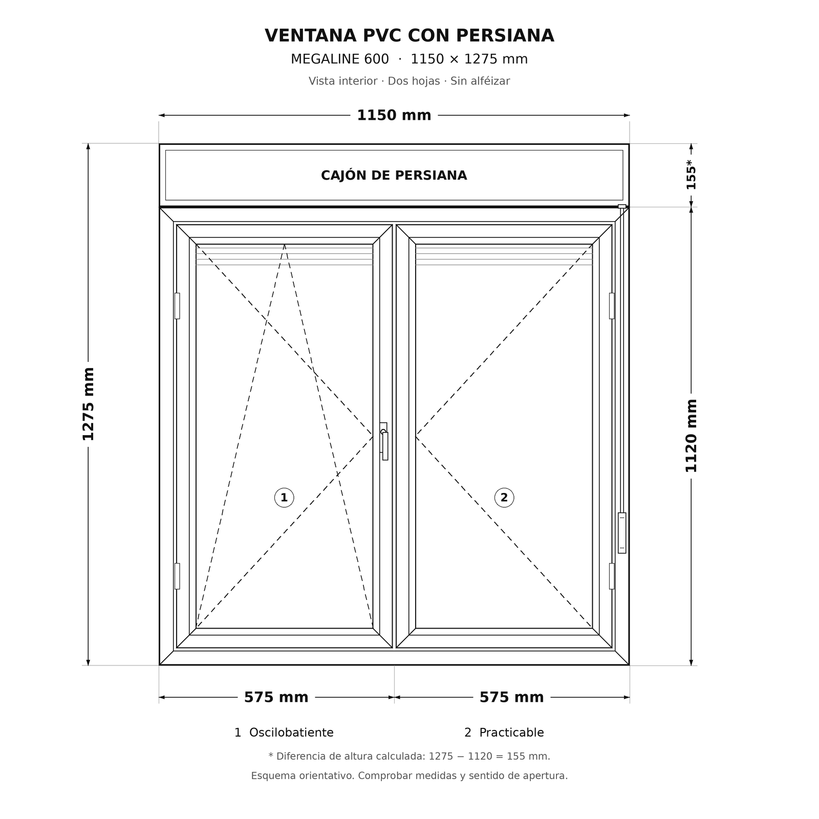Ventana PVC. 115×127,5 сm. Blanca. Con persiana. - Imagen 2