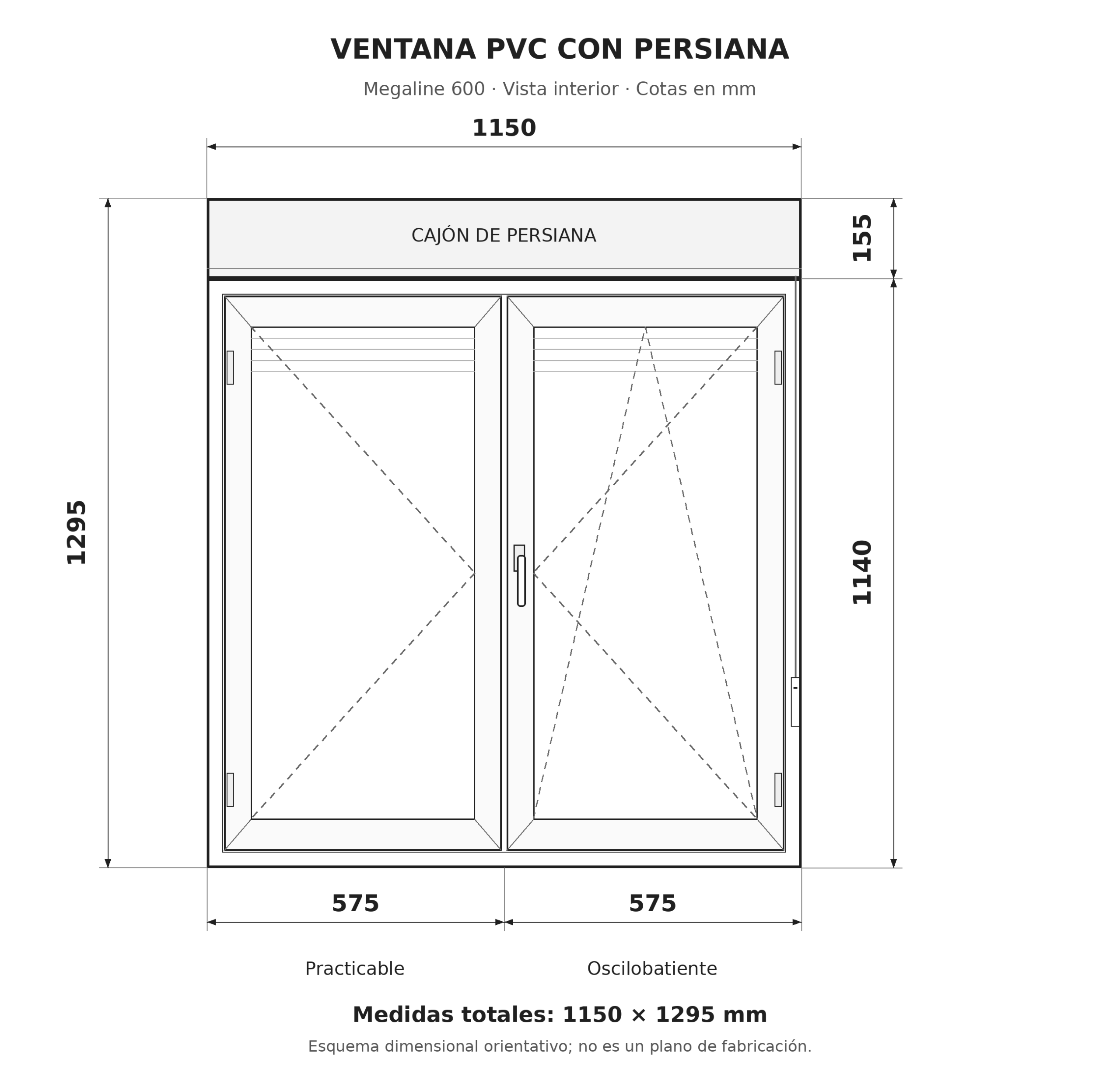 Ventana PVC. 115×114 сm. Blanca. Con persiana. - Imagen 2
