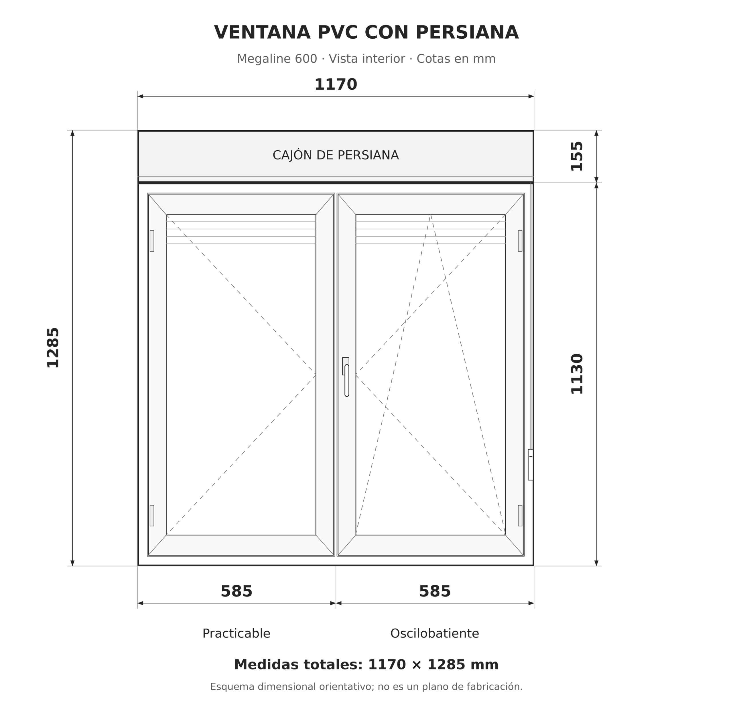 Ventana PVC. 117×128,5 сm. Blanca. Con persiana. - Imagen 2