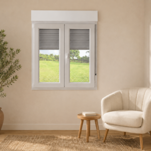 Ventana PVC. 115×127,5 сm. Blanca. Con persiana.