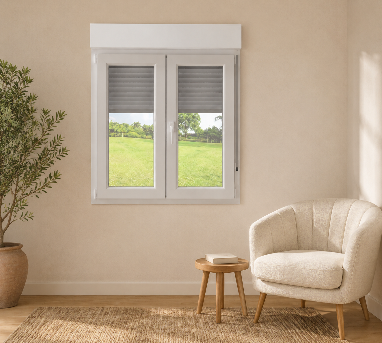 Ventana PVC. 119×127,5 сm. Blanca. Con persiana.