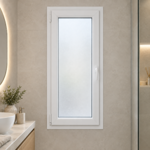 Ventana PVC oscilobatiente 500×1000 mm. Megaline 600. Cristal satinado